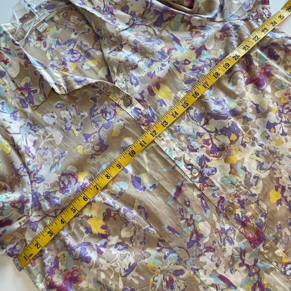 Coldwater Creek No Iron Button Top Womens Size 2X Tan Watercolor Floral Shirt - Picture 7 of 8